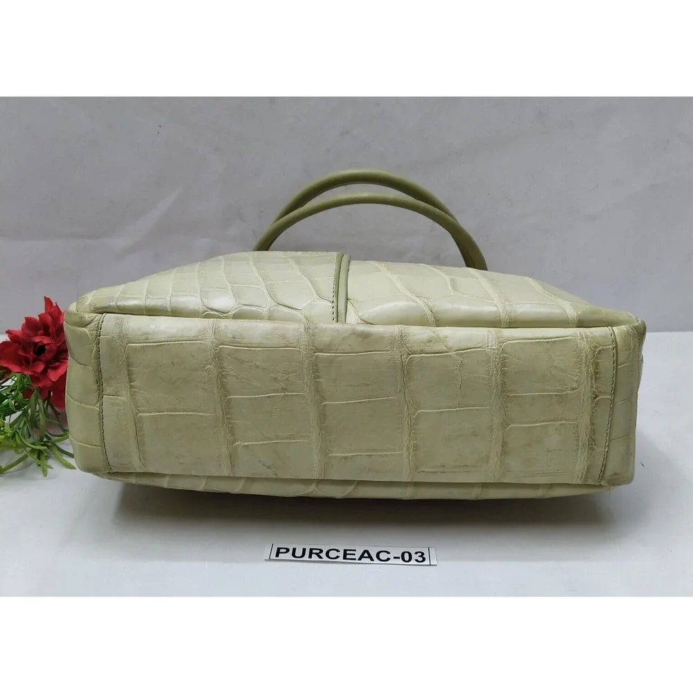 Mauro Governa Green Leather Crocodile Embossed Satchel Shoulder Bag